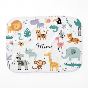 Cute Safari Jungle Animals Personalized Baby Name Burp Cloth