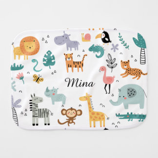 Cute Safari Jungle Animals Personalized Baby Name Burp Cloth