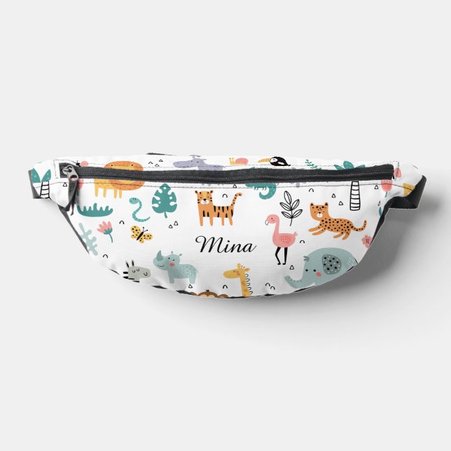 Cute Safari Jungle Animals Personalized Baby Name Fanny Pack (Lay Down)