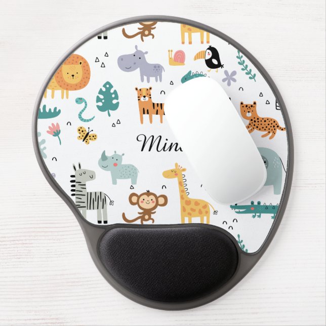 Cute Safari Jungle Animals Personalized Baby Name Gel Mouse Pad (Left Side)