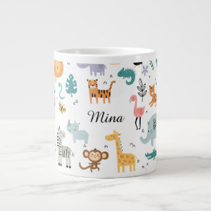 Cute Safari Jungle Animals Personalized Baby Name Giant Coffee Mug
