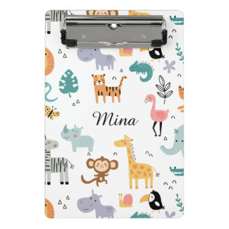 Cute Safari Jungle Animals Personalized Baby Name Mini Clipboard