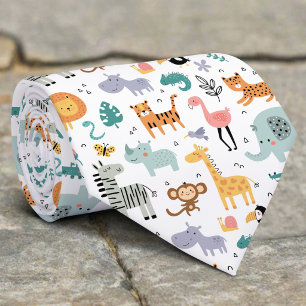 Cute Safari Jungle Animals Personalized Baby Name Neck Tie