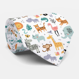 Cute Safari Jungle Animals Personalized Baby Name Neck Tie