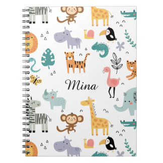 Cute Safari Jungle Animals Personalized Baby Name Notebook