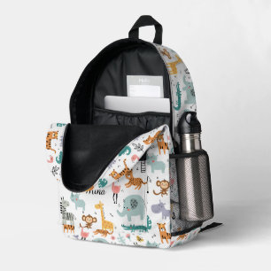 Cute Safari Jungle Animals Personalized Baby Name Printed Backpack