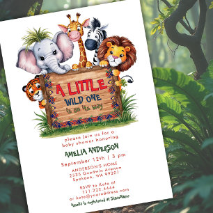Cute Safari Jungle Animals Wild One Baby Shower Invitation