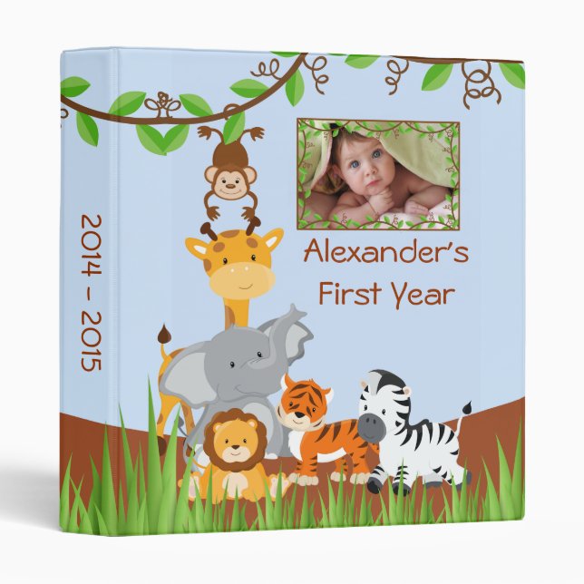 Cute Safari Jungle Baby Animal Boy Photo Album Binder (Front/Spine)