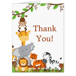 Cute Safari Jungle Baby Animals Thank You Big Card