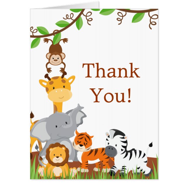 Cute Safari Jungle Baby Animals Thank You Big Card (Front)