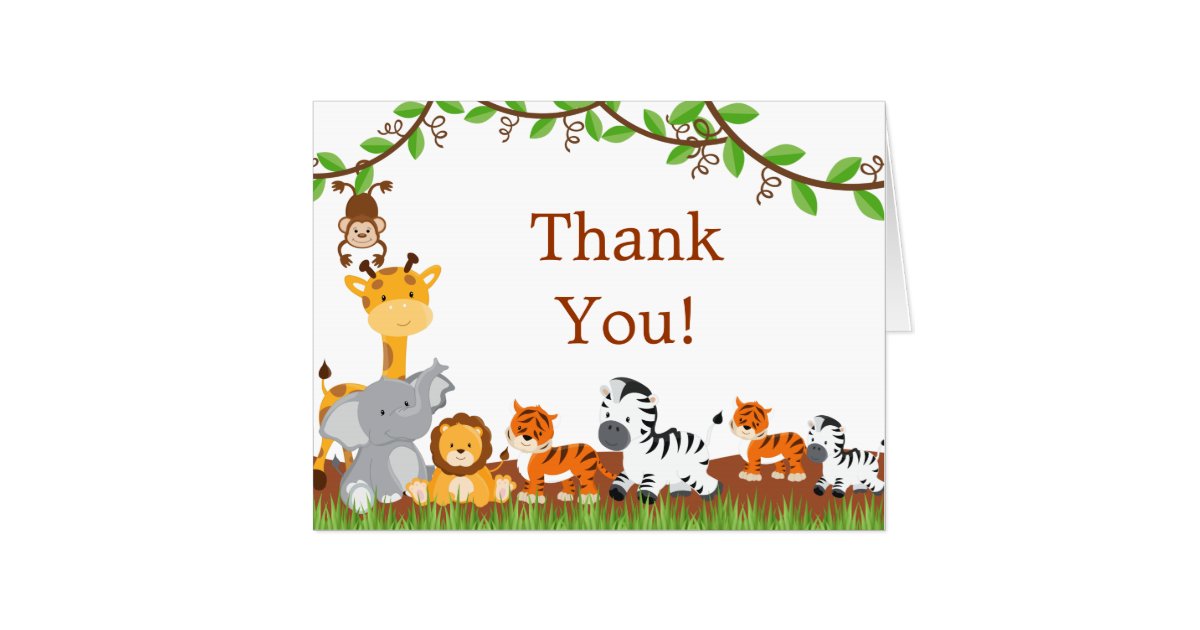 Cute Safari Jungle Baby Animals Thank You Big Card | Zazzle