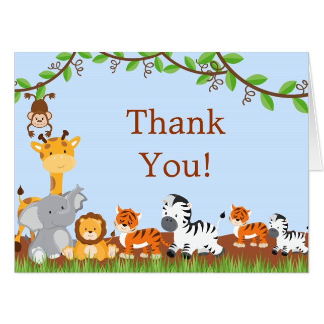Cute Safari Jungle Baby Animals Thank You Big Card (Front Horizontal)