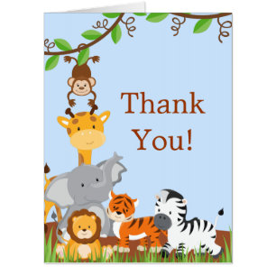 Cute Safari Jungle Baby Animals Thank You Big Card