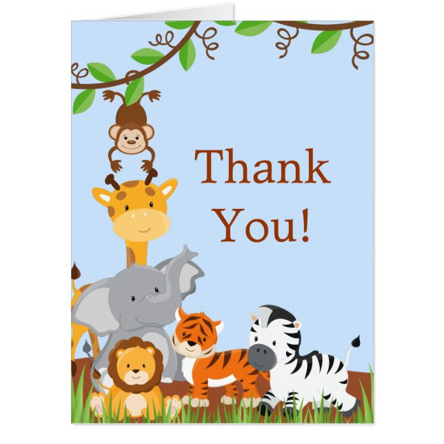 Cute Safari Jungle Baby Animals Thank You Big Card (Front)
