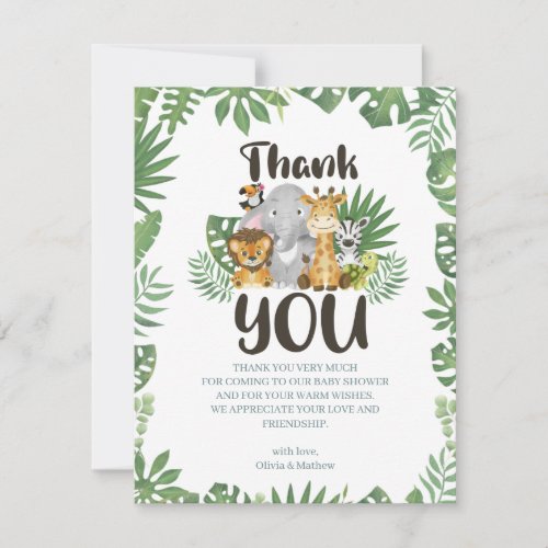 Cute Safari Jungle Baby Animals  Thank You Card