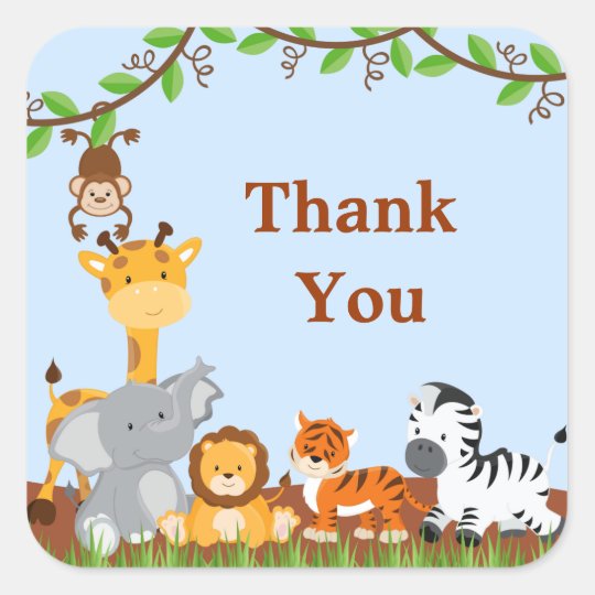 Cute Safari Jungle Baby Animals Thank You Sticker | Zazzle.com