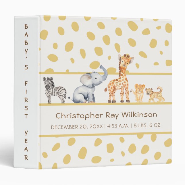 Cute Safari Jungle Baby’s First Year 3 Ring Binder (Front/Spine)