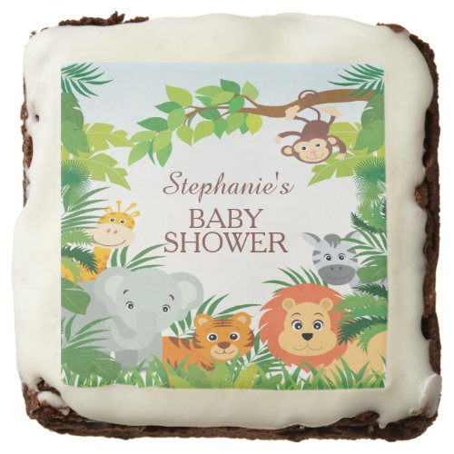 Cute Safari Jungle Baby Shower Dessert Favor Brown Chocolate Brownie