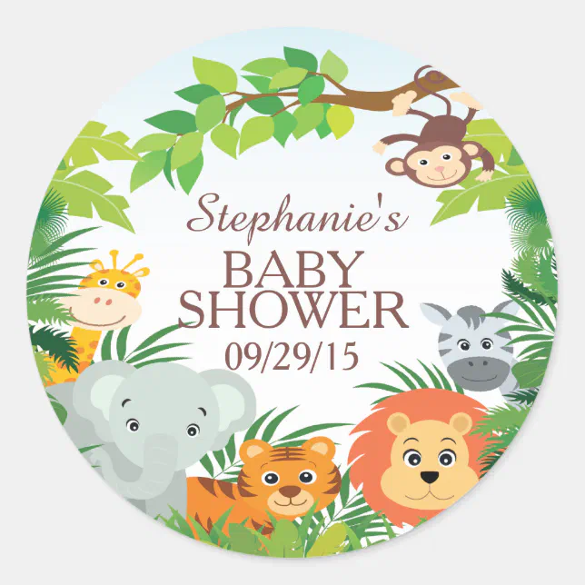 Cute Safari Jungle Baby Shower Favor Sticker | Zazzle