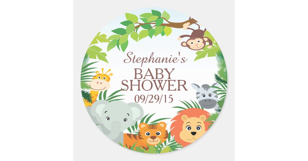 Cute Safari Jungle Baby Shower Favor Sticker | Zazzle.com