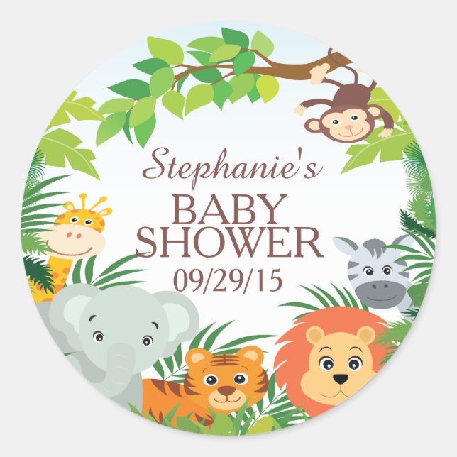 Cute Safari Jungle Baby Shower Favor Sticker (Front)