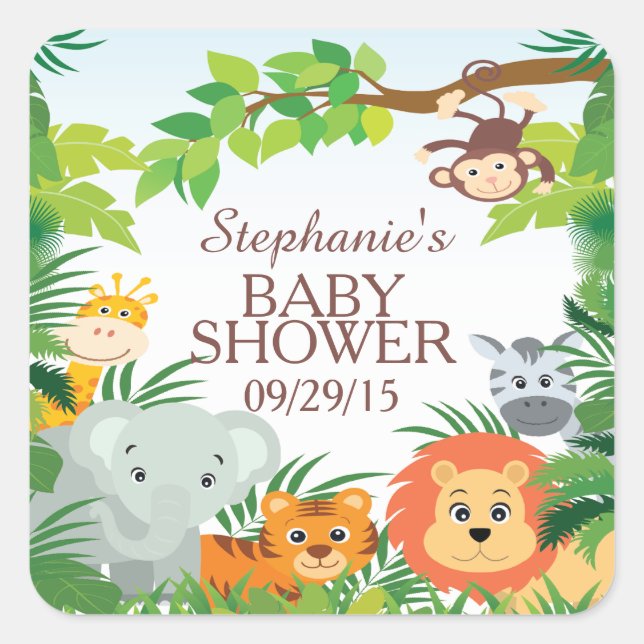 Cute Safari Jungle Baby Shower Favor Sticker (Front)
