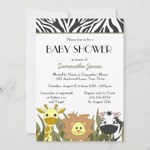 Cute Safari Jungle Baby Shower Invitation