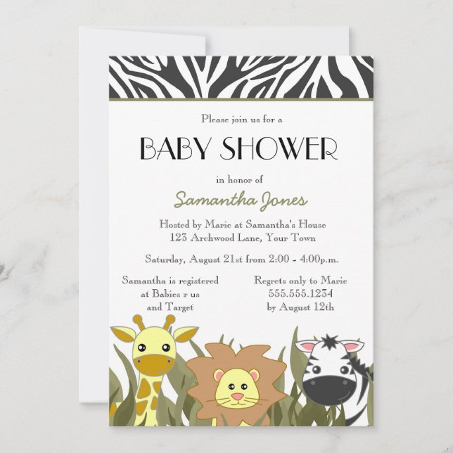 Cute Safari Jungle Baby Shower Invitation (Front)