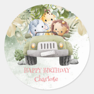 Cute Safari jungle Birthday cub Race Car party Classic Round Sticker