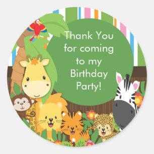 Cute Safari Jungle Birthday Party Classic Round Sticker