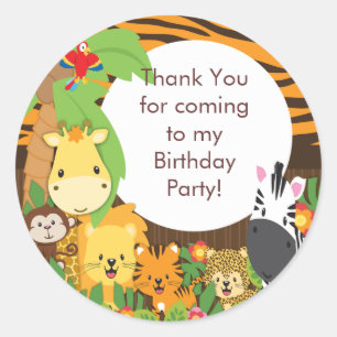 Cute Safari Jungle Birthday Party Classic Round Sticker