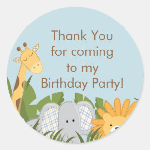 Cute Safari Jungle Birthday Party Classic Round Sticker