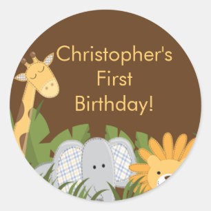 Cute Safari Jungle Birthday Party Classic Round Sticker