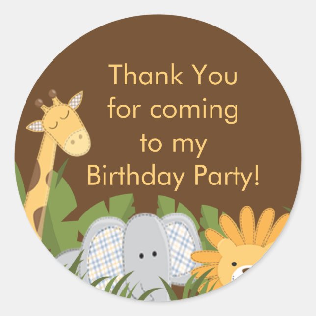 Cute Safari Jungle Birthday Party Classic Round Sticker (Front)