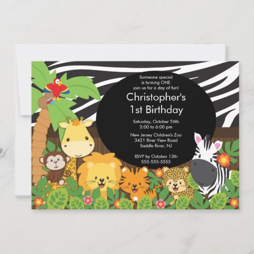 Cute Safari Jungle Birthday Party Invitations