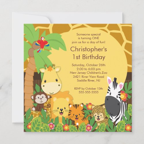Cute Safari Jungle Birthday Party Invitations