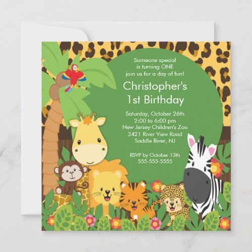 Cute Safari Jungle Birthday Party Invitations