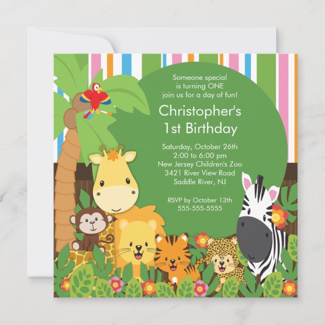 Cute Safari Jungle Birthday Party Invitations (Front)