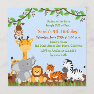 Cute Safari Jungle Birthday Party Invitations