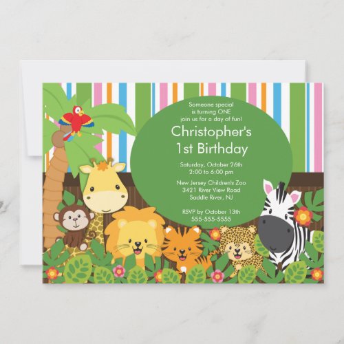 Cute Safari Jungle Birthday Party Invitations