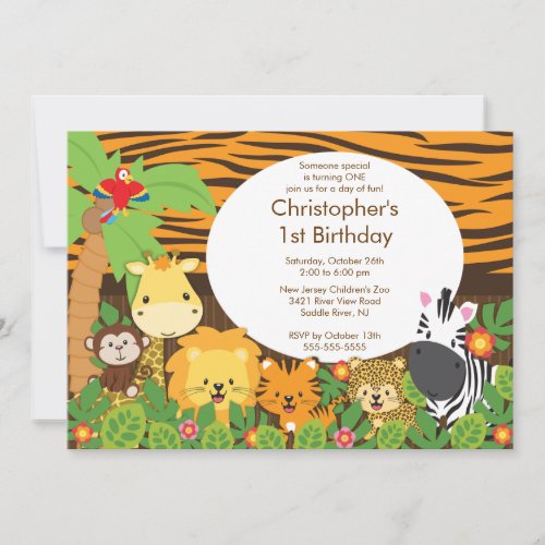 Cute Safari Jungle Birthday Party Invitations