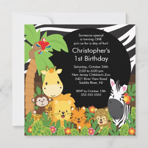 Cute Safari Jungle Birthday Party Invitations