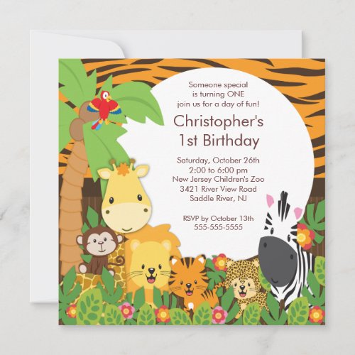 Cute Safari Jungle Birthday Party Invitations