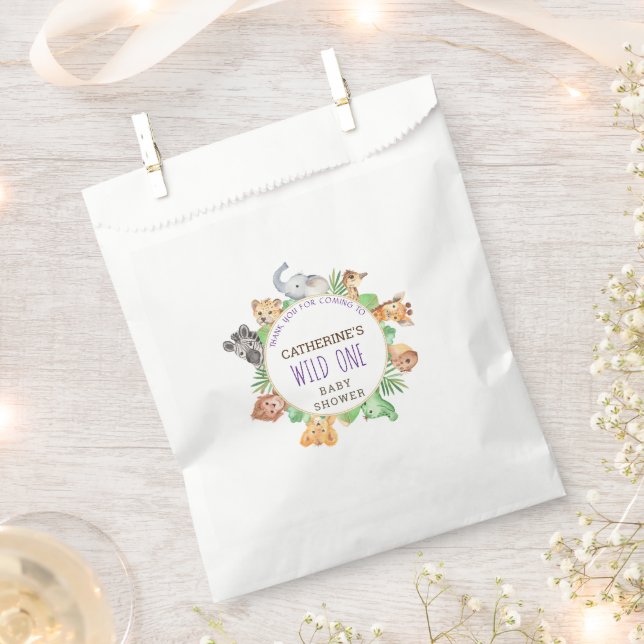 Cute Safari Jungle Boys Baby Shower Favor Bag (Clipped)