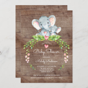 Cute Safari Jungle Elephant Baby Shower Invitation