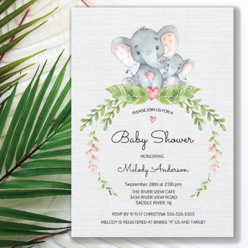 Cute Safari Jungle Elephant Baby Shower Invitation