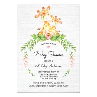 Cute Safari Jungle Giraffe Baby Shower Invitation