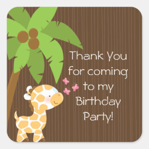 Cute Safari Jungle Giraffe Birthday Party Square Sticker