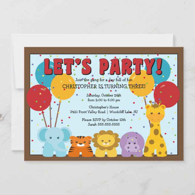 Cute Safari Jungle Kids Birthday Invitation (Front)