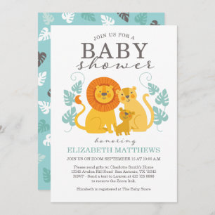 Cute Safari Jungle Lion Virtual Boy Baby Shower Invitation